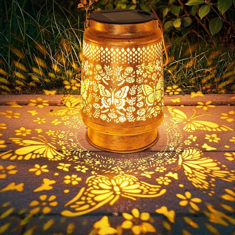 SANDECO Solar Lanterns Outdoor Butterfly Garden Decor, Gifts for Women Mom Grandma Birthday, Waterproof Metal Hanging Solar Lights LED Decoration with Shepherd Hook Outside for Yard Patio Lawn Porch - Image 3